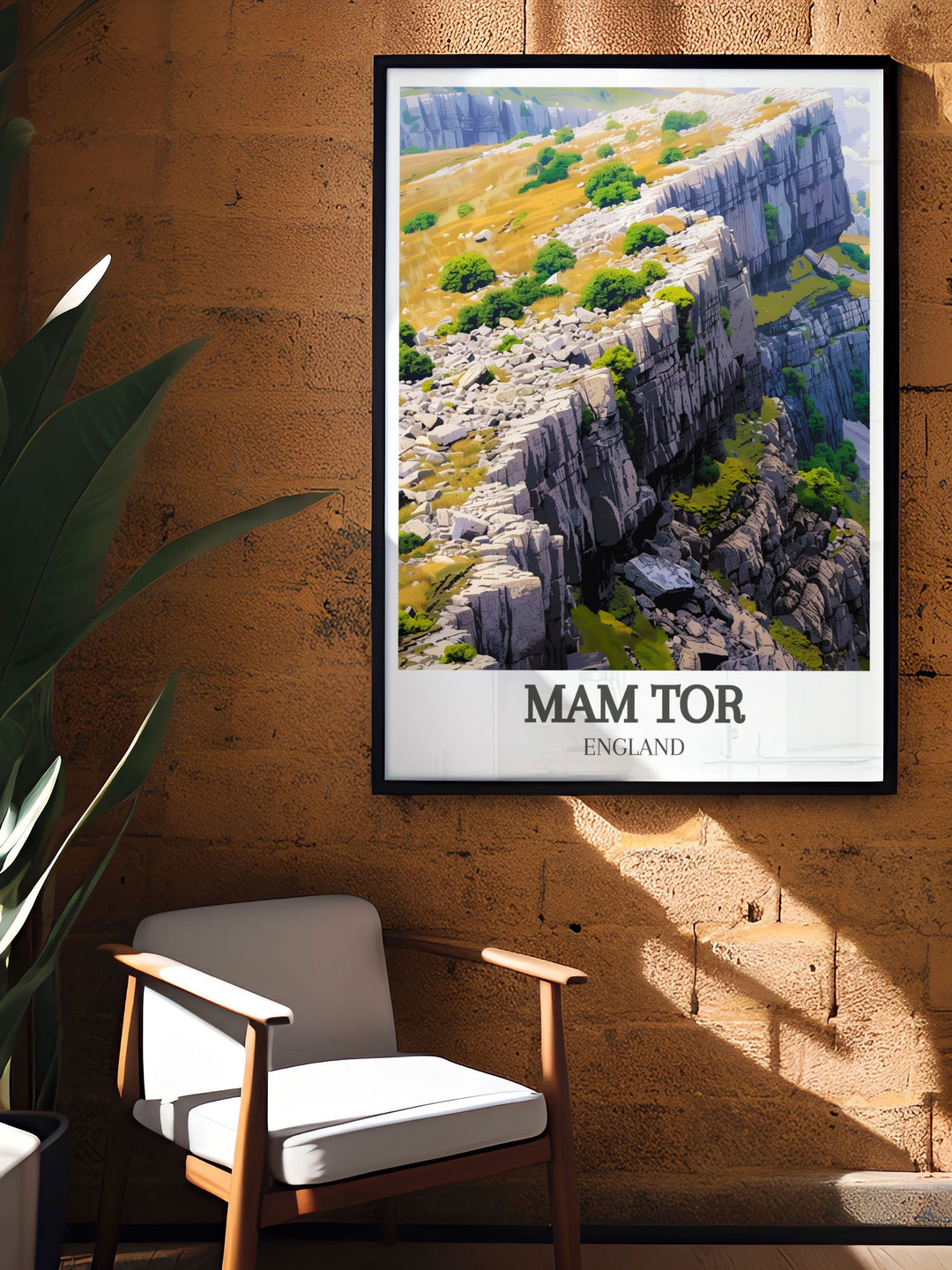 Mam Tor landslip art print with detailed depiction of the Great Ridge and Hollins Cross making it an elegant addition to home decor or a thoughtful hiking gift