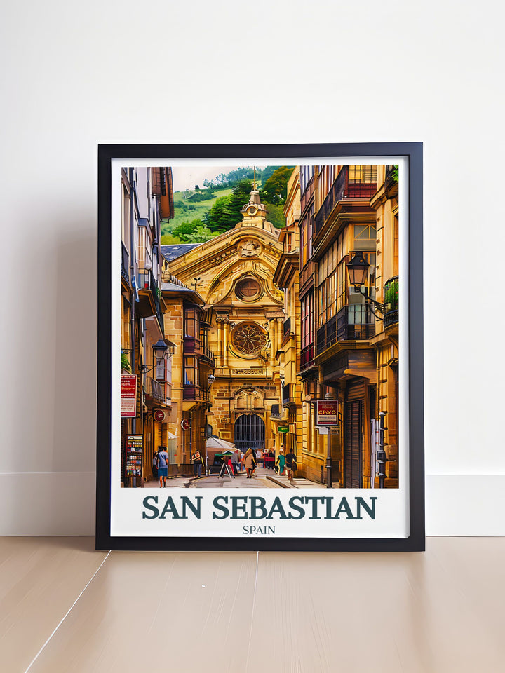 Vibrant San Sebastian Map showcasing Old Town and Santa Maria Church perfect for modern home decor this art print is a unique and stylish addition to any wall ideal for Fathers Day gifts Mothers Day gifts and gifts for friends