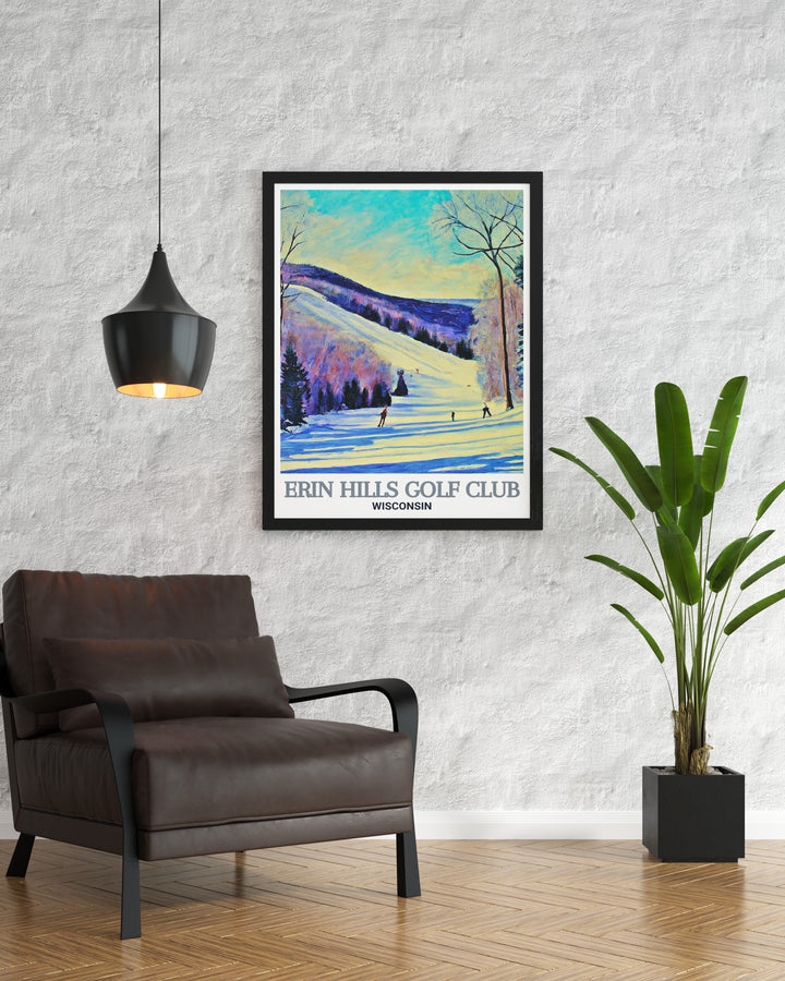 An art print of Erin Hills Golf Club, capturing the natural beauty and design of this prestigious course. Perfect for adding a touch of elegance and sporting history to your home or office decor, especially for those who love the game of golf.