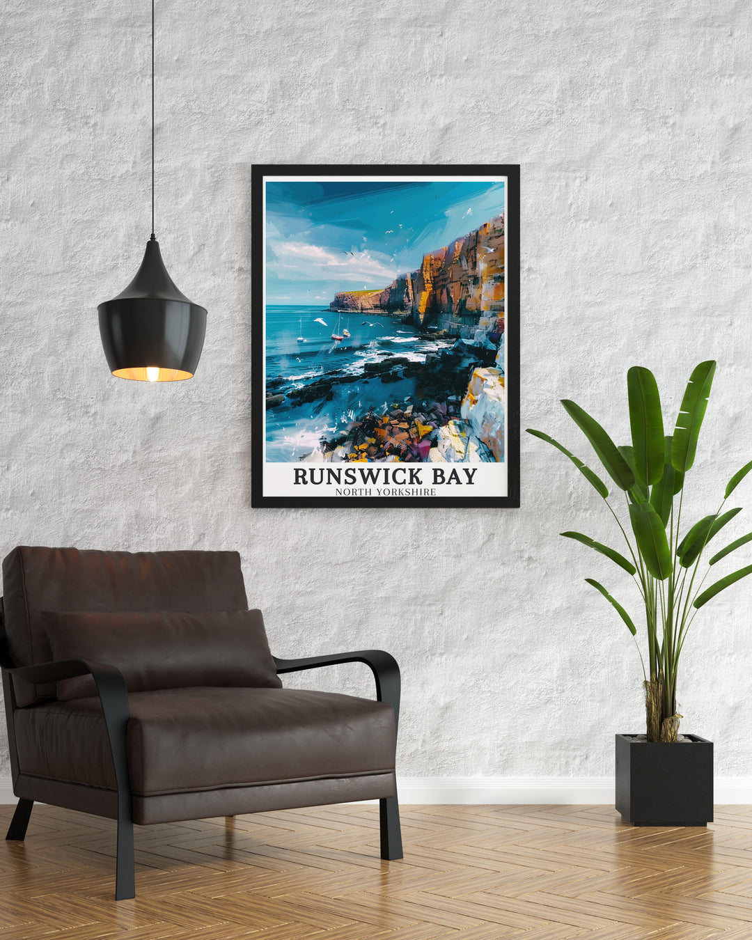 This canvas art showcases the dramatic landscapes of the Cleveland Way and the quaint charm of Runswick Bay, making it an ideal piece for nature enthusiasts and coastal art lovers.