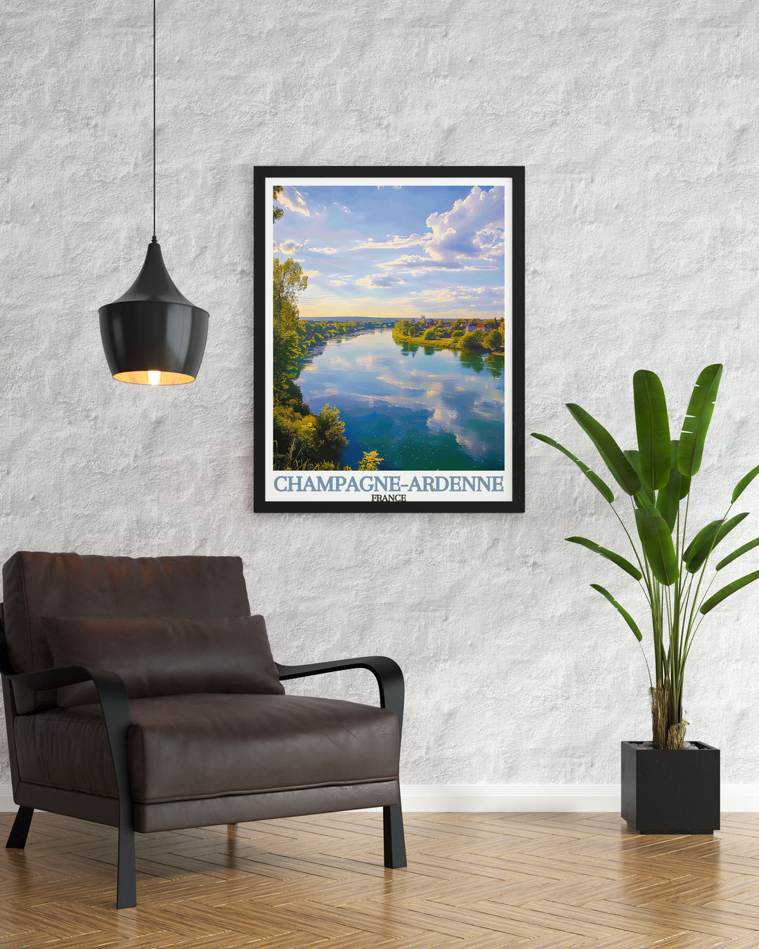 Captivating Marne River artwork depicting the serene landscapes of Champagne Ardenne. Ideal for modern art collections, this France travel print adds a touch of French charm to any room, making it a perfect gift for travel enthusiasts.