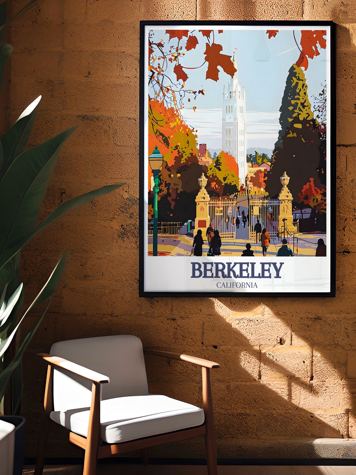 Our Berkeley travel print blends the architectural beauty of the Campanile with the sweeping views of San Franciscos skyline. This art print is perfect for adding a touch of Northern Californias energy and culture to your decor. A great addition to your art collection or as a thoughtful gift for those who love the region.