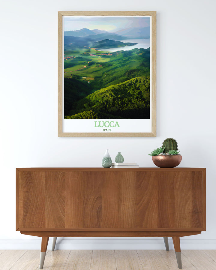 Fine Line Lucca City Print and Lago di Massaciuccoli Modern Decor combining detailed artistry with serene landscapes creating a harmonious and elegant addition to any room