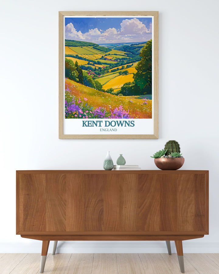 Stunning Kent Downs Area of Outstanding Natural Beauty AONB wall art showcasing picturesque landscapes. Perfect for enhancing any room with its serene imagery and vibrant colors. A beautiful addition to any decor style.