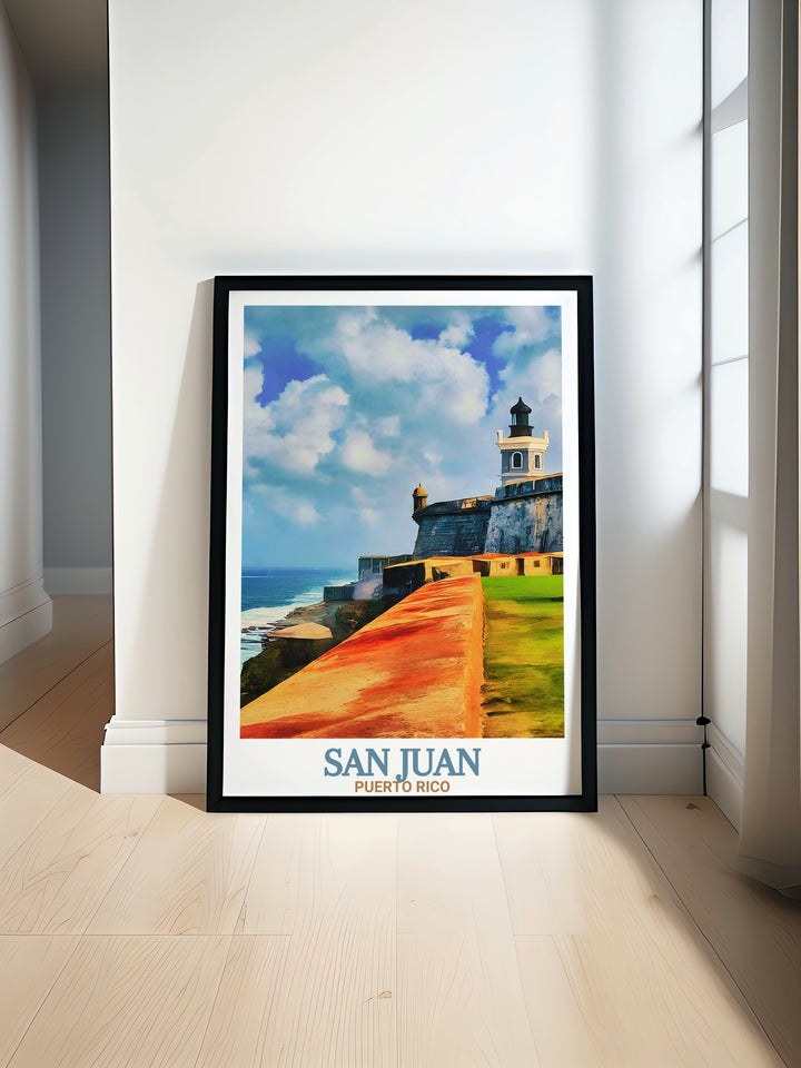 San Juan poster print showcasing the historic Castillo San Felipe del Morro a perfect addition to Caribbean wall art. Ideal for anyone looking for San Juan decor or gifts for special occasions like birthdays or holidays.