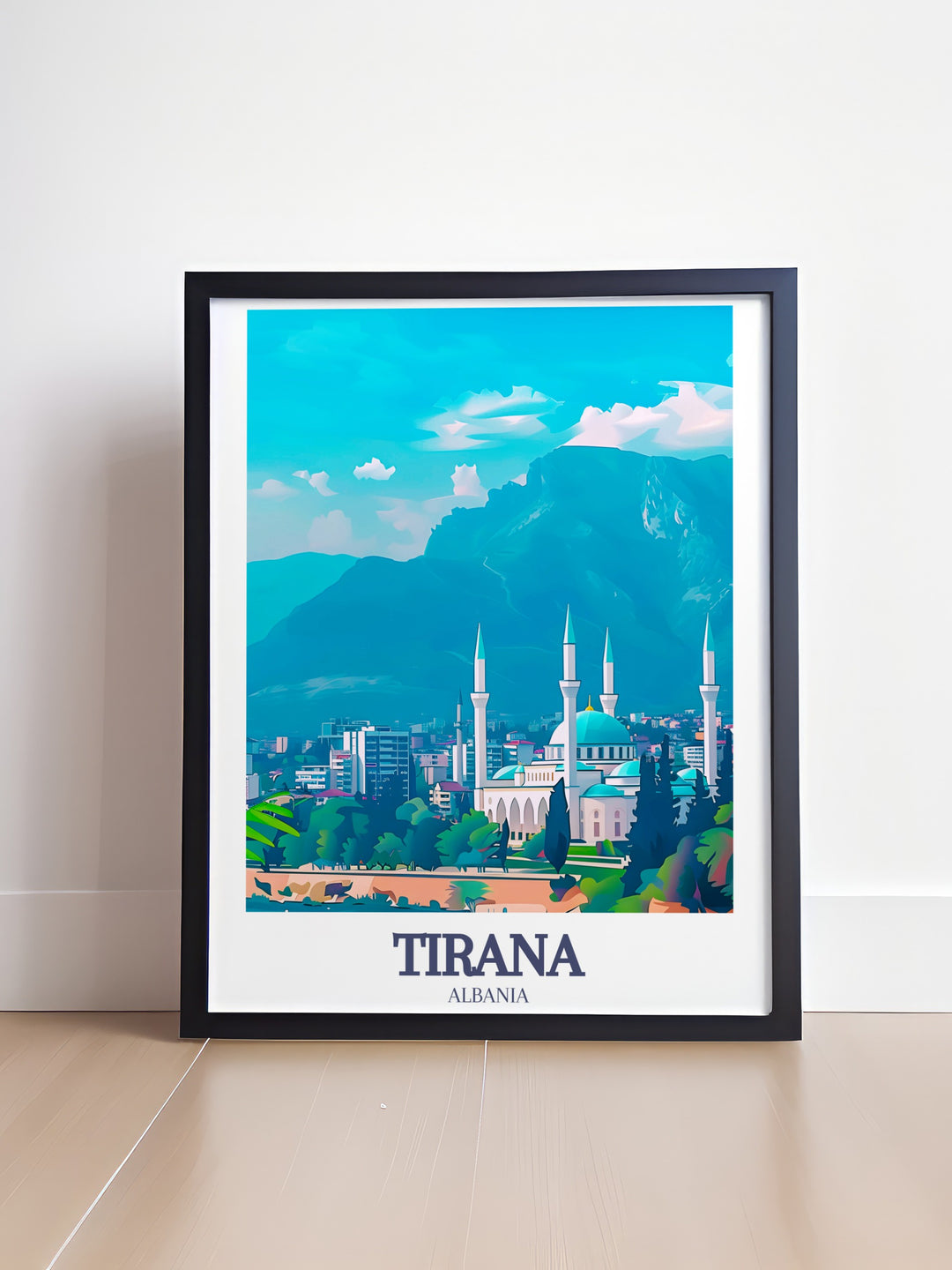 Albania Poster featuring Namazgah Mosque Balkan Area available as a digital download offering convenience and style for those who appreciate unique artwork and want to instantly enhance their home decor with a stunning travel poster print