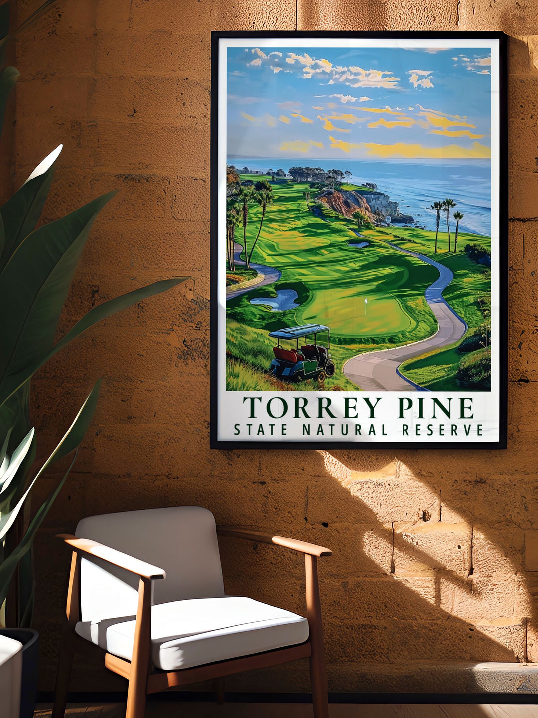 Vibrant Torrey Pines travel poster and golf course ideal for stunning living room decor and unique gifts for friends and family