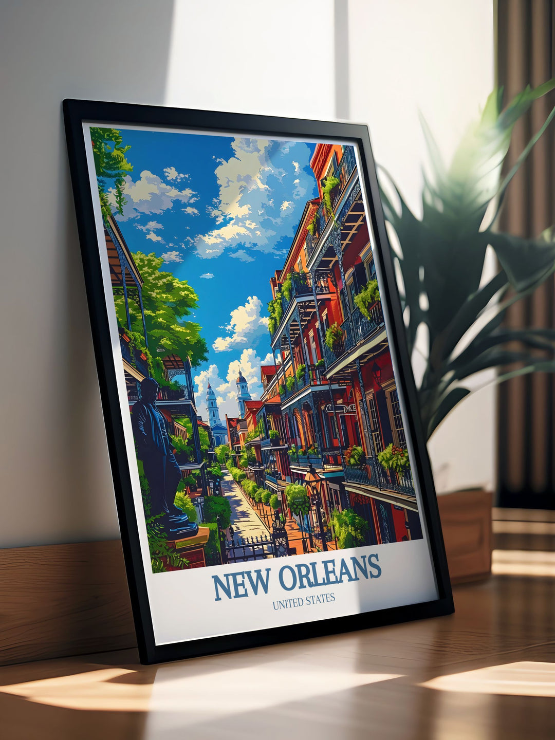 Elegant Jackson Square and Bourbon Street artwork offering a glimpse into New Orleans rich heritage ideal for stylish home decor