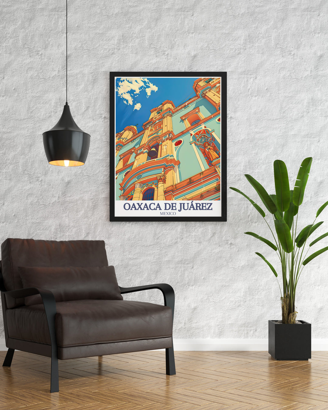 This Oaxaca de Juárez travel poster showcases the beauty of the Santo Domingo Church in the Centro district. The perfect gift for lovers of Mexicos architectural treasures, this print brings the essence of Oaxaca into your home.