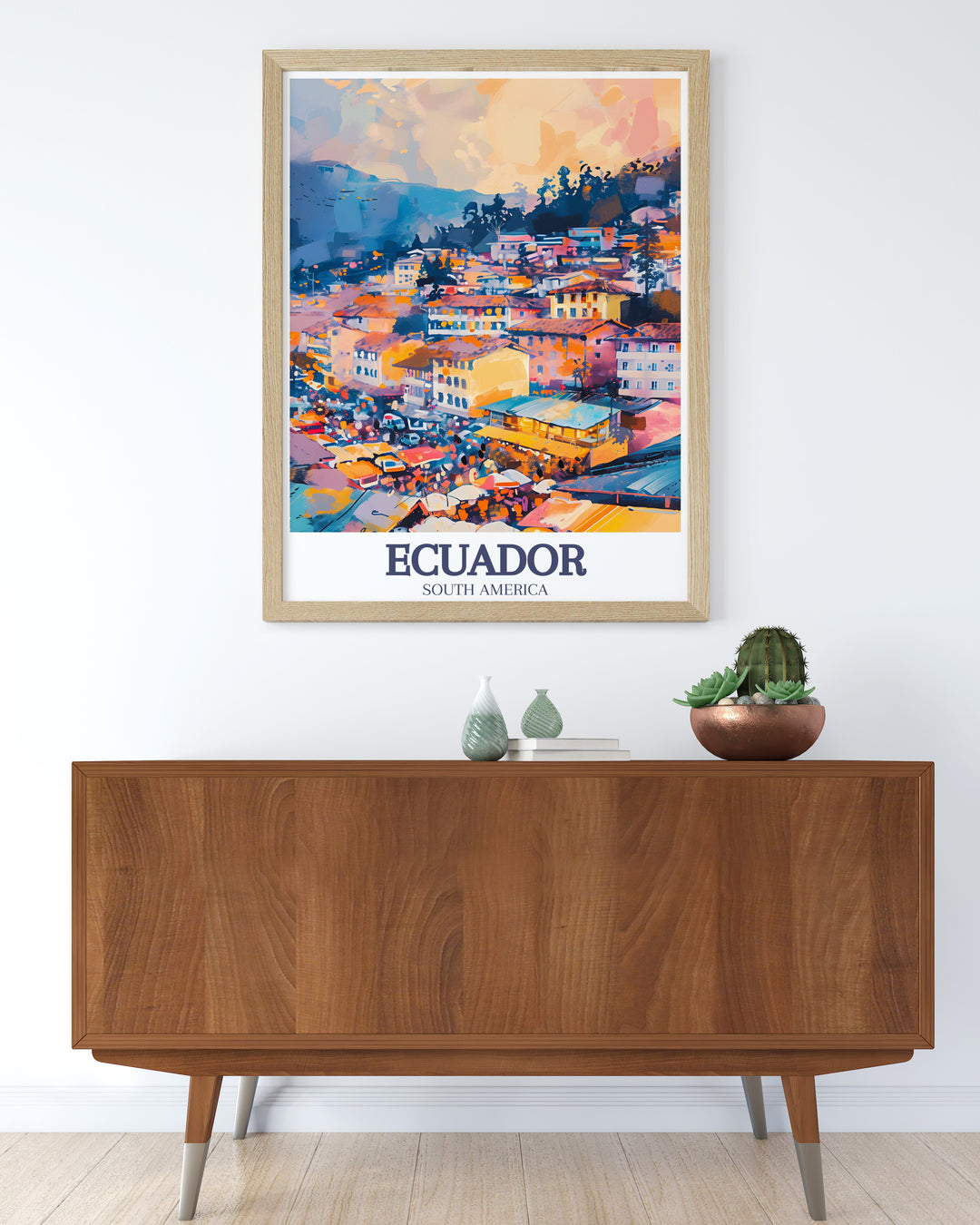 Elevate your space with the rich colors of Ecuador captured in this Quito Wall Art and Otavalo Market Travel Print. Perfect for anyone who cherishes the beauty of South Americas most iconic landmarks, this artwork adds sophistication and warmth to any room.