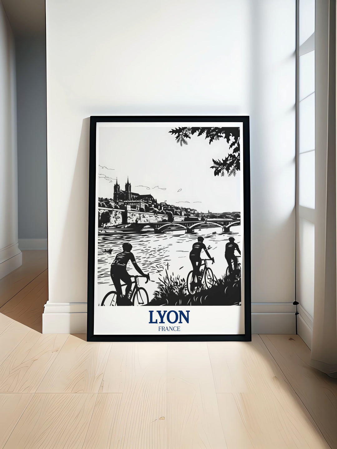 A vintage inspired Lyon poster print capturing the iconic Pont de la Guillotière bridge and the scenic Rhône River. Perfect as a piece of home decor or a gift, this fine art print celebrates the rich history and beauty of Lyon, France.