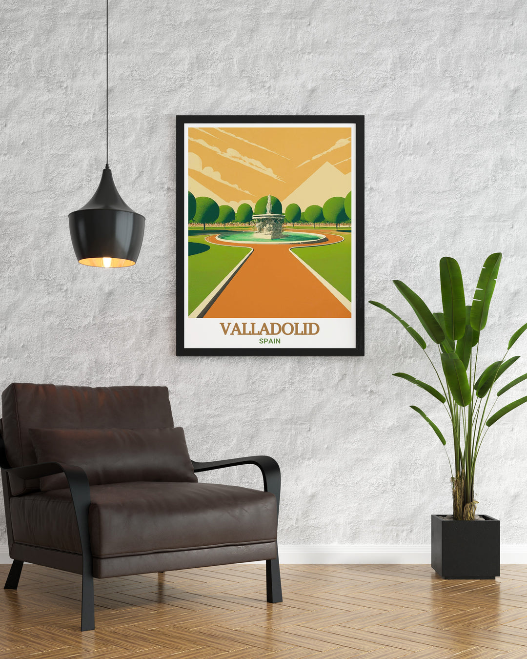 This travel print of Valladolids Campo Grande Park is an artistic representation of one of Spains most beautiful urban spaces. With detailed illustrations of lush landscapes and scenic paths, it makes an exceptional wall art piece for anyone looking to commemorate their time in Spain or embrace a love of travel and nature.