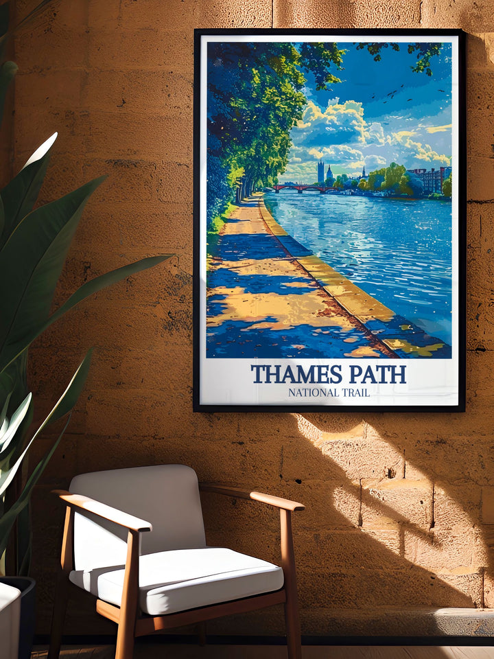 Detailed River Thames, Big Ben travel poster capturing the essence of Londons most beloved landmarks perfect for adding a touch of elegance to any room and ideal for art enthusiasts and London lovers
