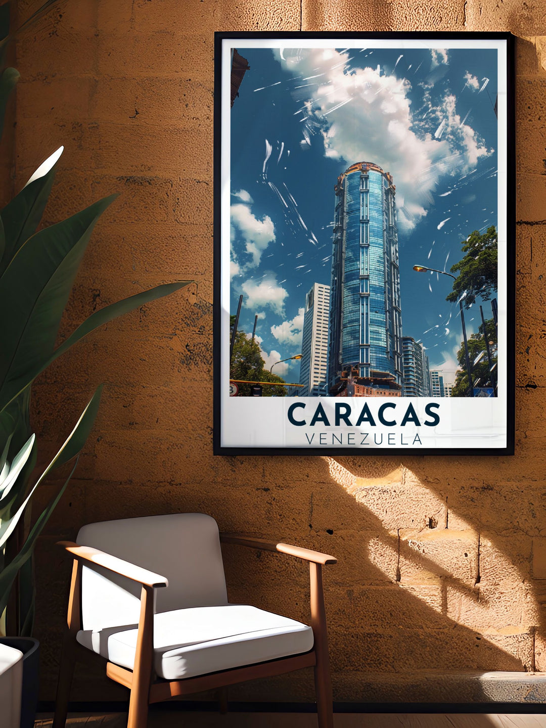 The captivating blend of sleek skyscrapers and lively urban scenes in Caracas and Parque Central Complex is beautifully illustrated in this poster, making it a stunning addition to any wall art collection celebrating Venezuela.