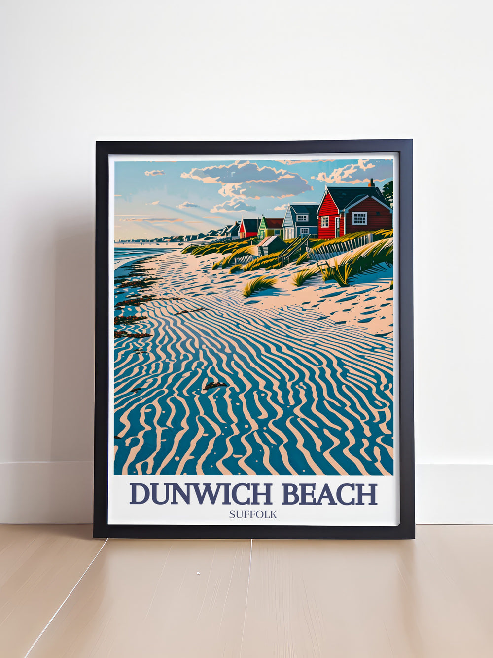 North Sea travel print showcases the tranquil beauty of Dunwich Beach in Suffolk, England, with its expansive sands and endless horizon. This canvas art is ideal for those who appreciate coastal landscapes, offering a touch of natures serenity to any space.