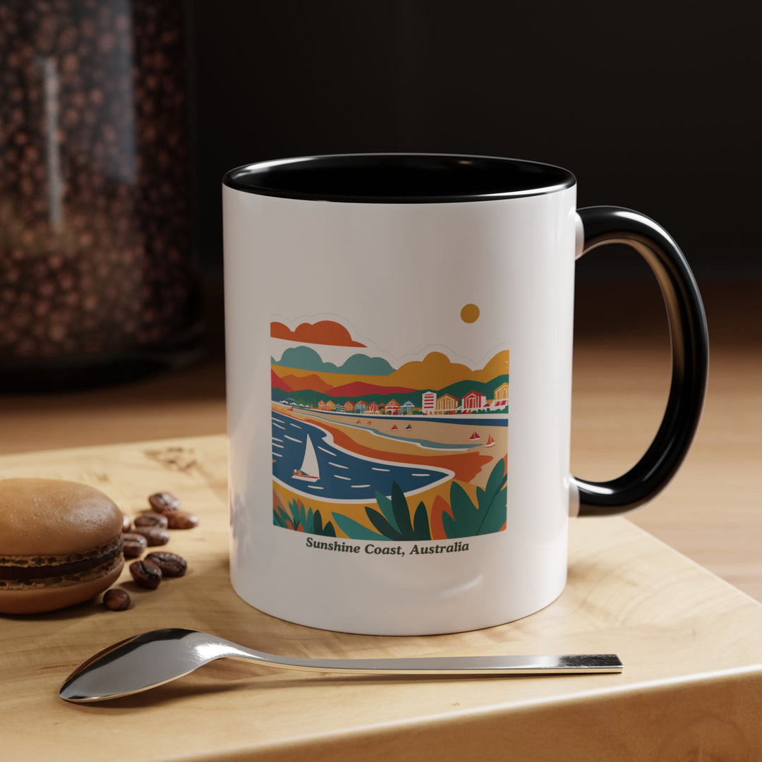 A vibrant and elegant Sunshine Coast Australia mug featuring artwork of the coastal region’s natural beauty. Ideal for coffee or tea lovers, this mug brings the essence of the Sunshine Coast to your home. Microwave and dishwasher safe for ease.