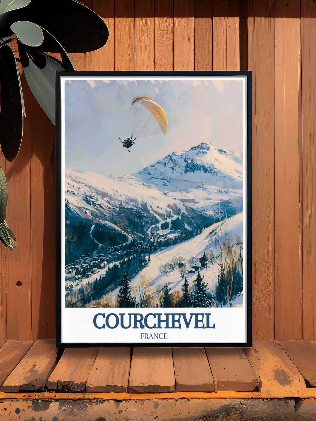 Highlighting the serene vistas of the Alpes du Nord and the vibrant skiing culture of Courchevel, this travel poster is perfect for those who appreciate the scenic and luxurious richness of France.