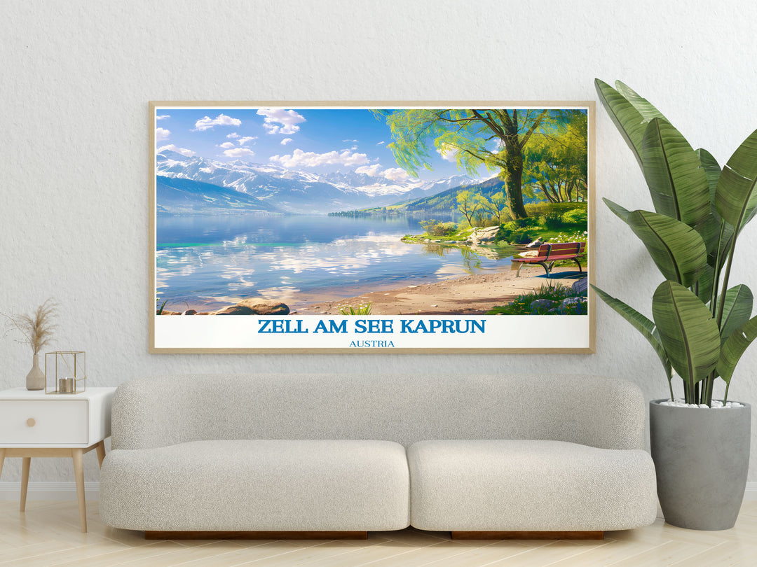 Canvas art depicting the majestic Schmittenhöhe in Zell am See, Austria. The print showcases the panoramic mountain views and the vibrant ski resort atmosphere, creating a captivating piece that celebrates the natural beauty and adventure of the Austrian Alps. The intricate details and vivid colors make this artwork a perfect addition to any home decor.