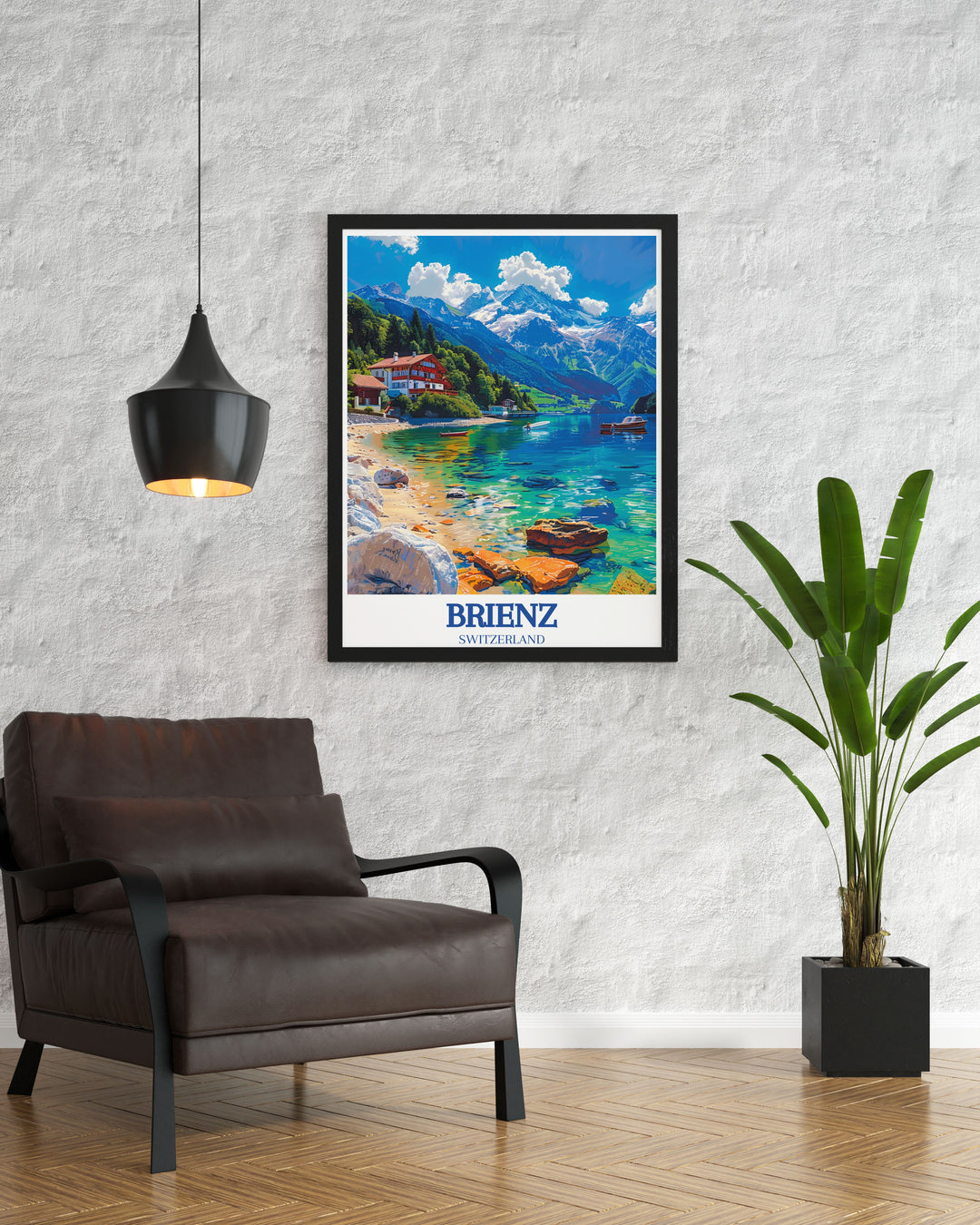 Lake Brienz, Brienzer Rothorn framed print featuring stunning Swiss landscapes. Perfect for retro travel poster collectors and lovers of vintage travel prints. A beautiful addition to any wall.