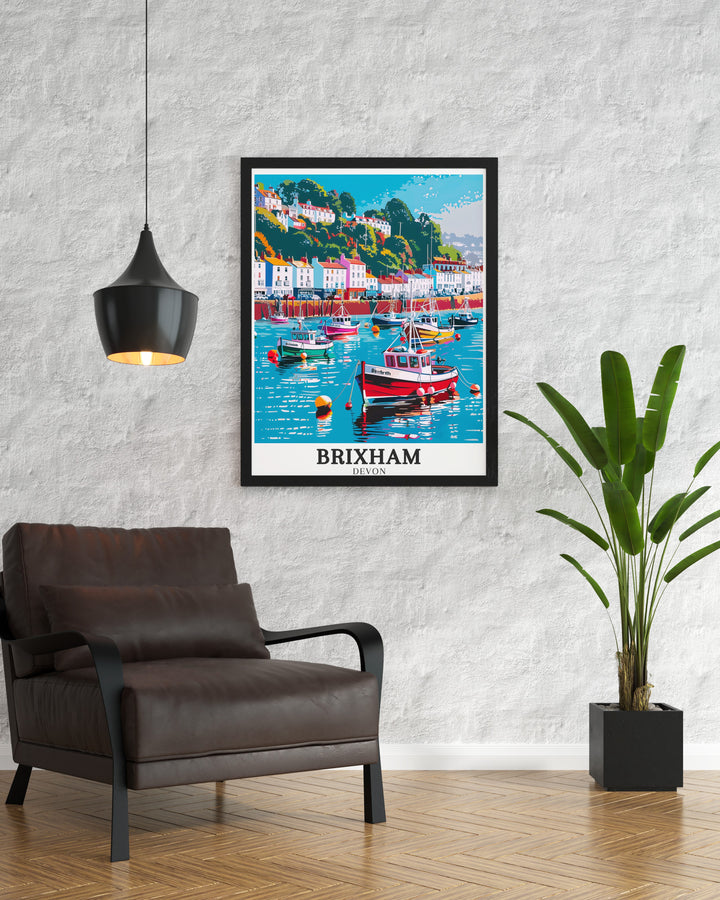 The Brixham Vintage Poster is a beautiful reminder of Englands maritime legacy, offering a nostalgic view of the harbor and perfect for anyone who loves classic travel art.