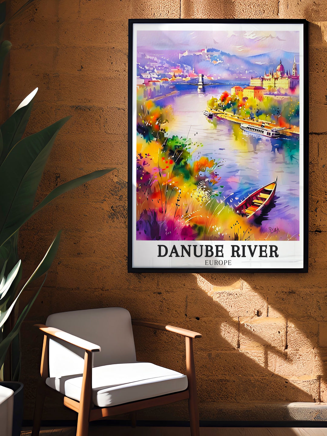 The Danube River and Budapest Castle Budapest are beautifully captured in this modern art print. A perfect holiday gift for art lovers and travelers. This piece of wall art adds a touch of culture and history to your home or office decor.