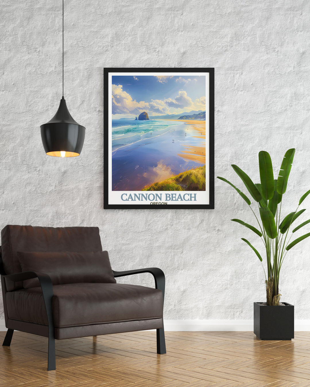 Cannon Beach travel poster capturing the picturesque scenery of the coastal town ideal for those who love to travel and appreciate fine art prints and city maps