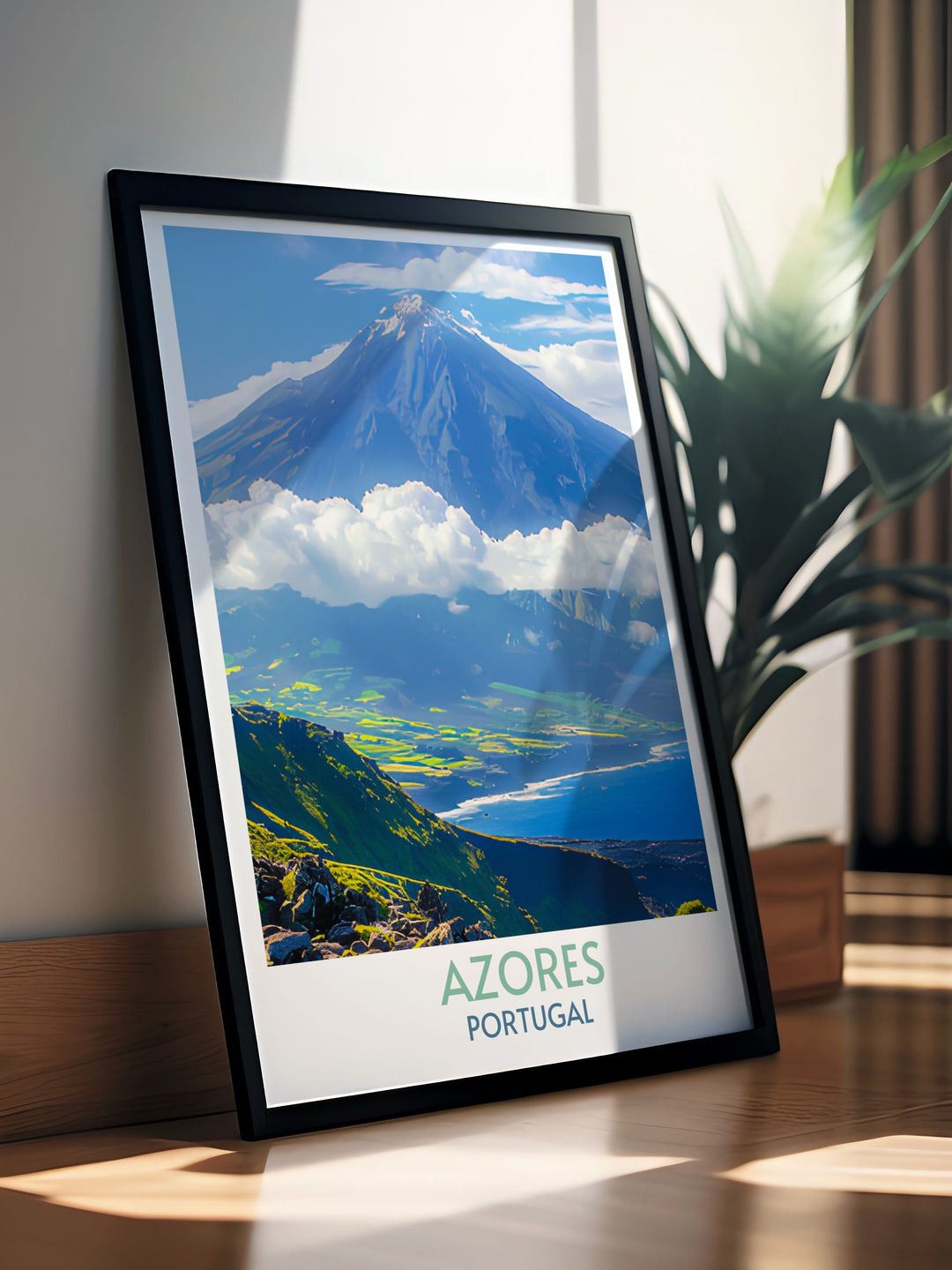 Matted art print of Azores, with detailed focus on Mount Pico and Pico Island, celebrating the archipelagos stunning vistas.