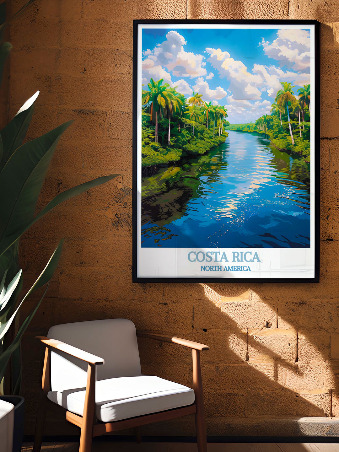 Elegant Costa Rica wall art depicting the serene Tortuguero National Park and the vibrant Saint Teresa, showcasing the countrys natural and cultural beauty. Perfect for adding sophistication and a touch of Costa Rica to any room.