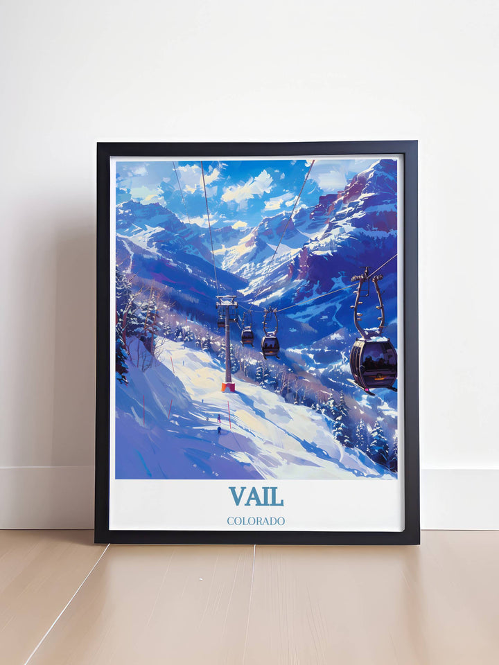 Vail Ski Resort art print showcasing the serene beauty of Colorados iconic ski destination. A stunning addition to any gallery wall, capturing the essence of mountain adventure.