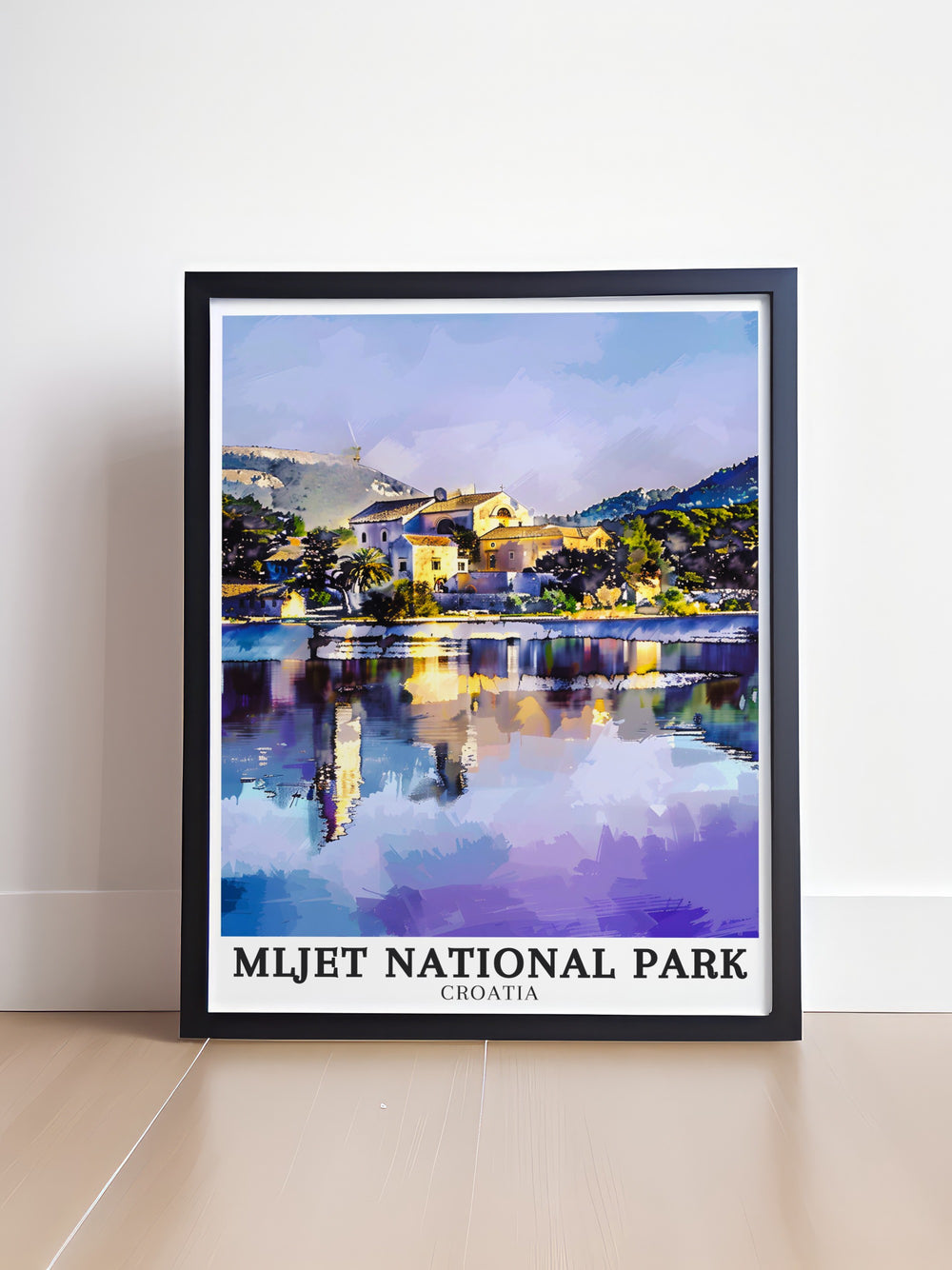 Custom print featuring the natural beauty of Mljet National Park and the historic charm of St Marys Island an ideal piece for those who appreciate the combination of nature and history in their home decor