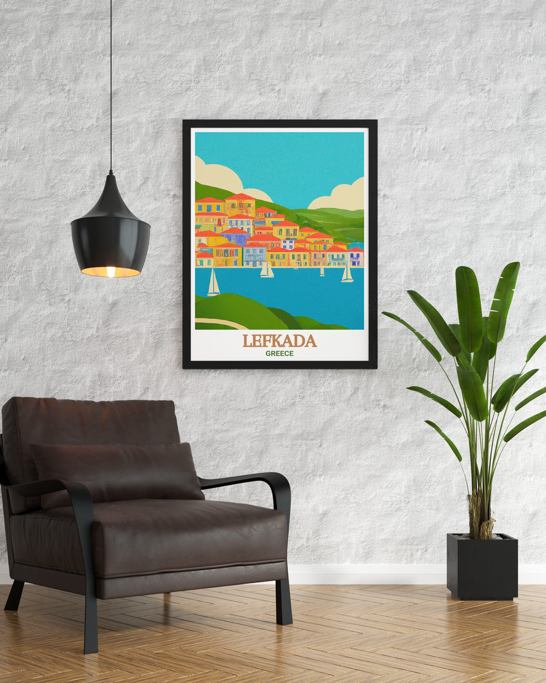 Greece Wall Art showcasing Lefkada Town offers a beautiful blend of architecture and coastal landscapes. Ideal for anyone who loves Greece Island Art this print brings a piece of the Mediterranean into your home with soft tones and intricate details.