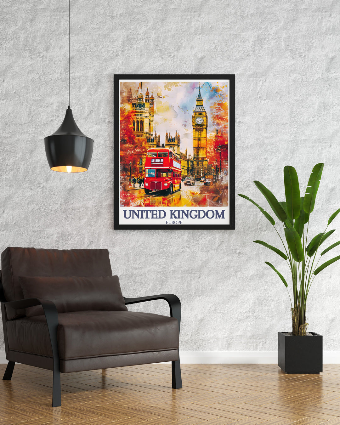 Bring the allure of Londons Big Ben and the Houses of Parliament into your home with this stunning travel print. Perfect for any lover of English architecture, this artwork will stand out in any room.