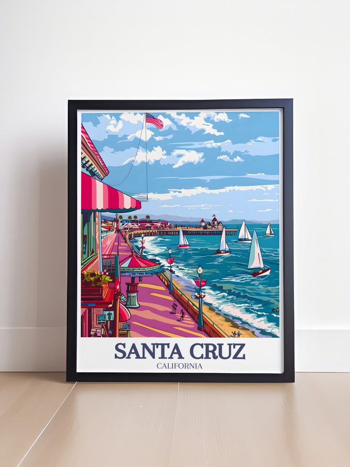 Modern prints of Santa Cruz Wharf and Santa Cruz Beach Boardwalk ideal for creating stylish and inviting spaces vibrant California artwork that enhances any room with the spirit of Santa Cruz perfect for home decor.