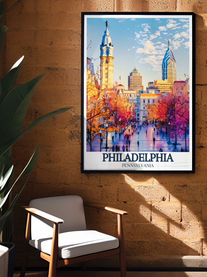 Timeless Philadelphia travel poster featuring Independence National Historical Park Franklin Institute and City Hall an ideal addition to your collection of travel prints and historical artwork