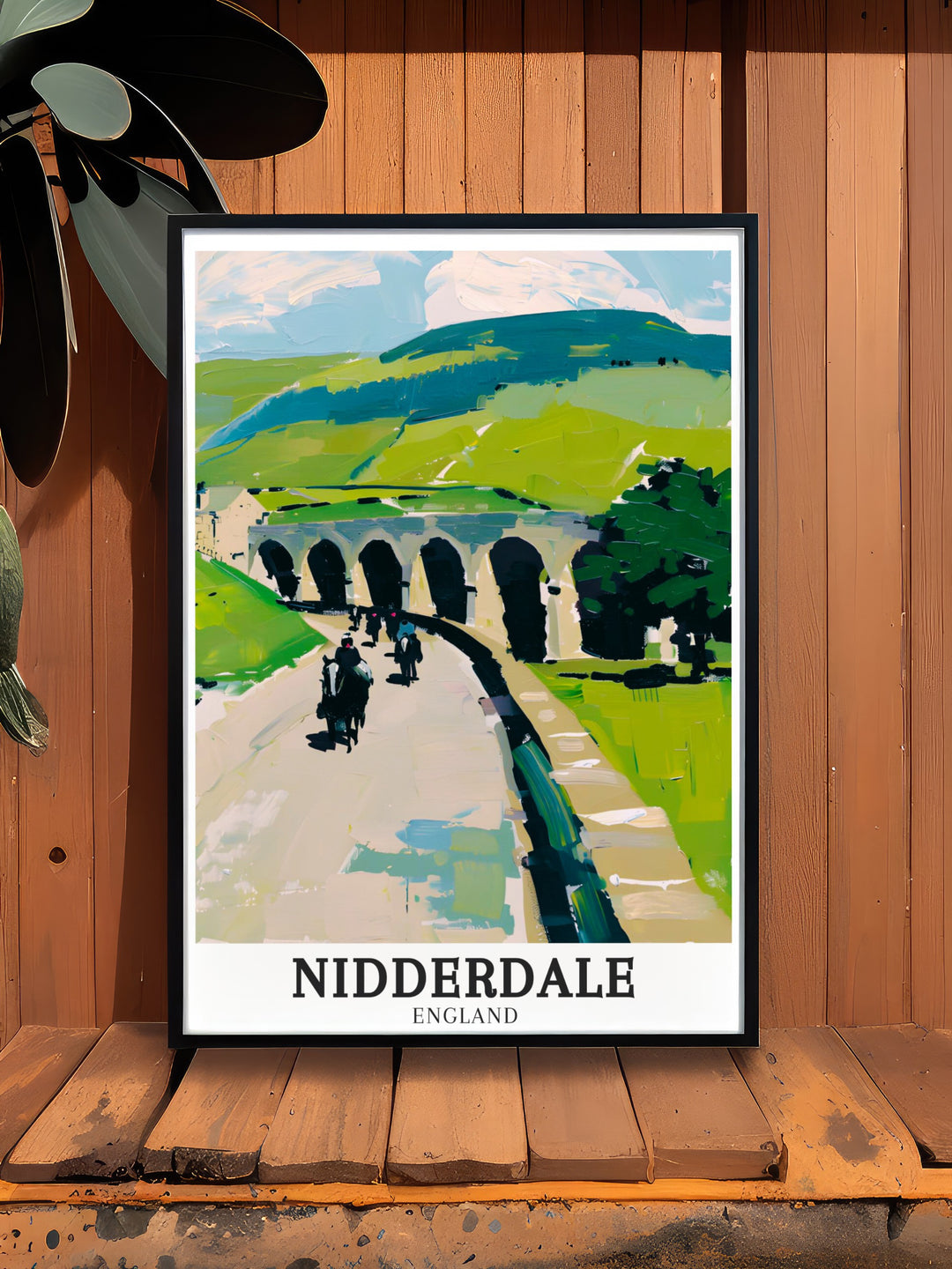 Nidderdale AONB poster showcasing the rolling hills and scenic paths along the River Nidd. This UK countryside travel print is ideal for nature lovers, offering a beautiful piece of British art for your home or office.