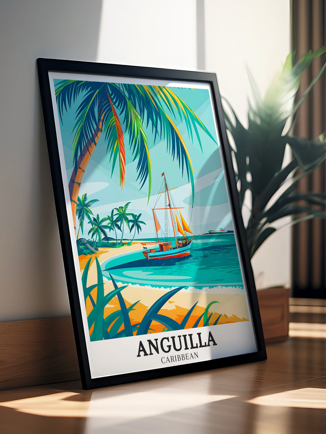 Anguilla Wall Art showcasing Little Bay and Sandy Island is perfect for transforming any space into a Caribbean haven with its vivid depiction of Anguillas stunning beaches ideal for creating a relaxing atmosphere in your home or as a special gift for travel lovers