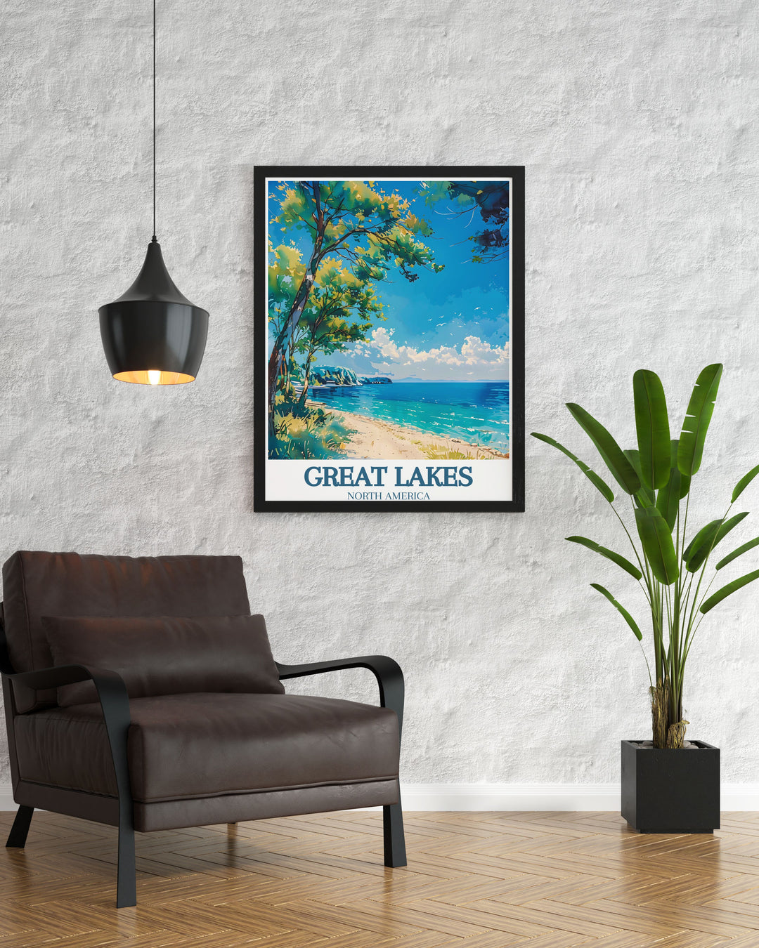This art print of Lake Erie offers a detailed illustration of its calm waters and surrounding landscapes, bringing the natural beauty of the Great Lakes into your living space.