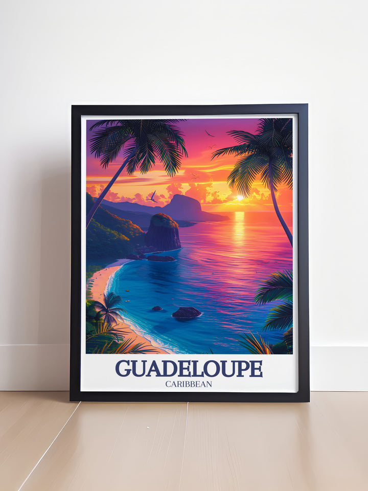 Serene and inviting, the Grand Anse beaches of Guadeloupe offer endless horizons of white sand and crystal clear waters, perfect for a tranquil escape. This poster brings the calming essence of these beautiful beaches into your home decor.