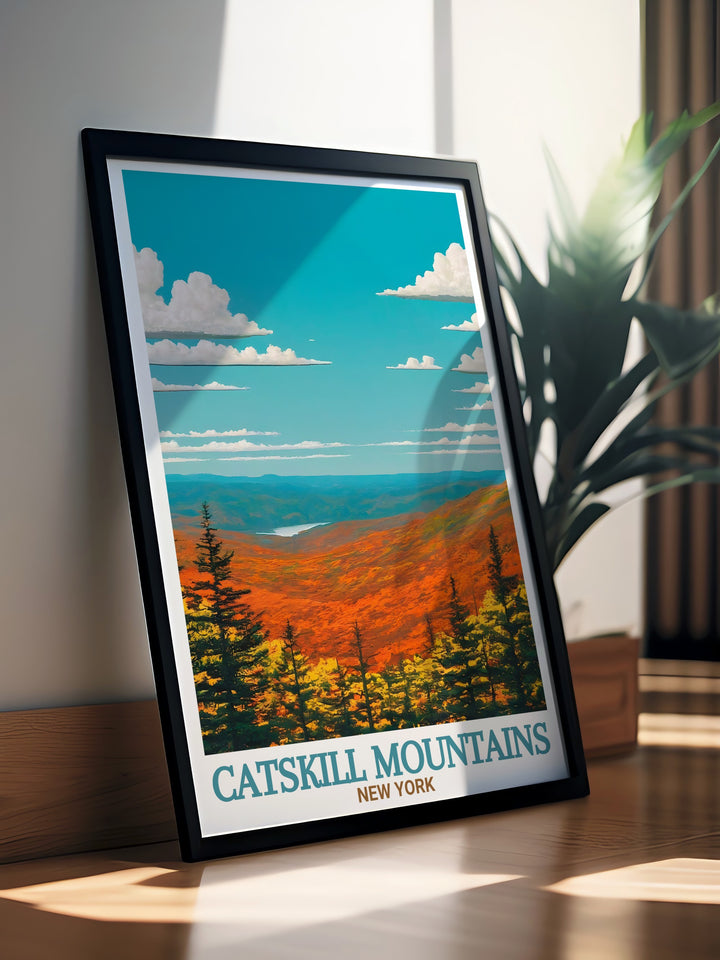 Catskill Park perfect wall decor for anyone who loves nature and New York. This Catskill Mountains travel poster showcases the regions natural beauty, offering a stylish and peaceful addition to any room or living space.