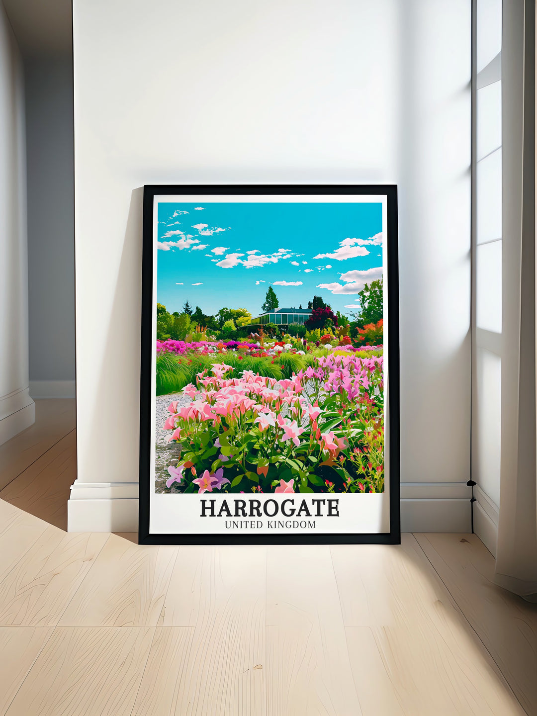 Beautiful Harrogate Travel Poster featuring Harlow Carr Gardens Beckwithshaw. Ideal for Yorkshire lovers looking to bring nature inspired Yorkshire Art and Harrogate Decor into their home or office space. Stunning wall art for living rooms or bedrooms.