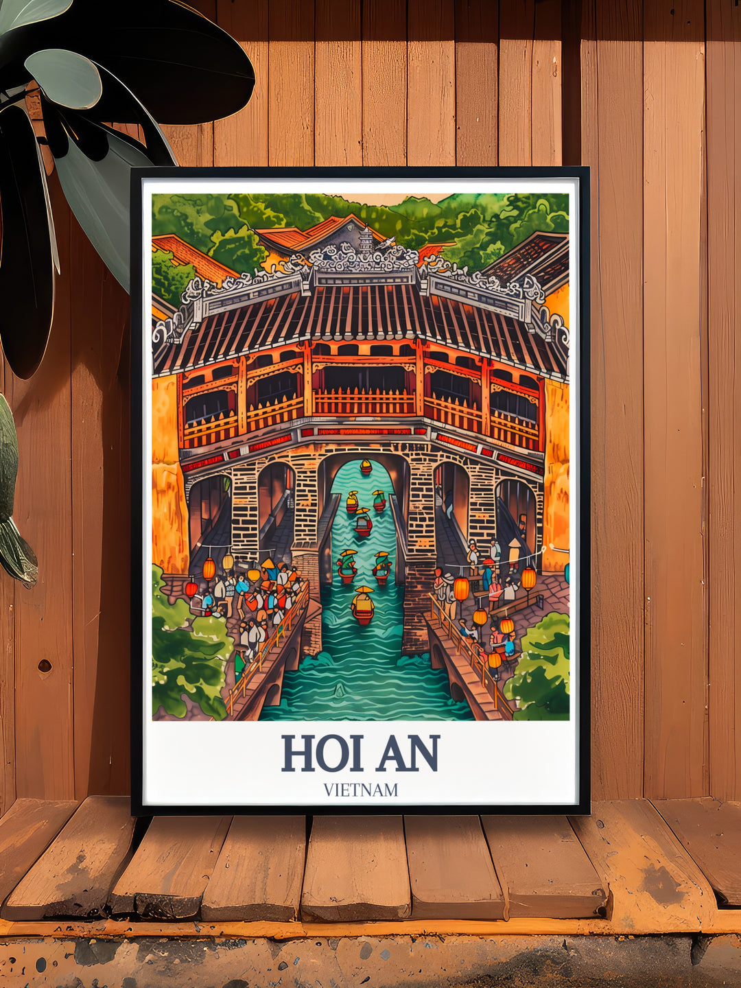 This Japanese Covered Bridge travel print highlights one of Hoi Ans most iconic landmarks. The stunning bridge, built in the 16th century, is an architectural masterpiece that connects the towns rich cultural heritage, perfect for any lover of history and travel.