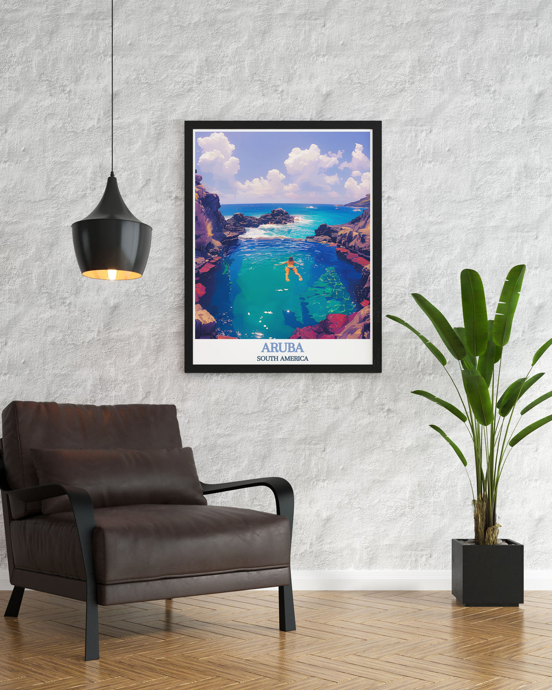 Aruba poster depicting the natural wonder of the Natural Pool bringing the essence of the Caribbean island into your home and serving as a beautiful reminder of your travels or love for nature with its exquisite fine line print quality