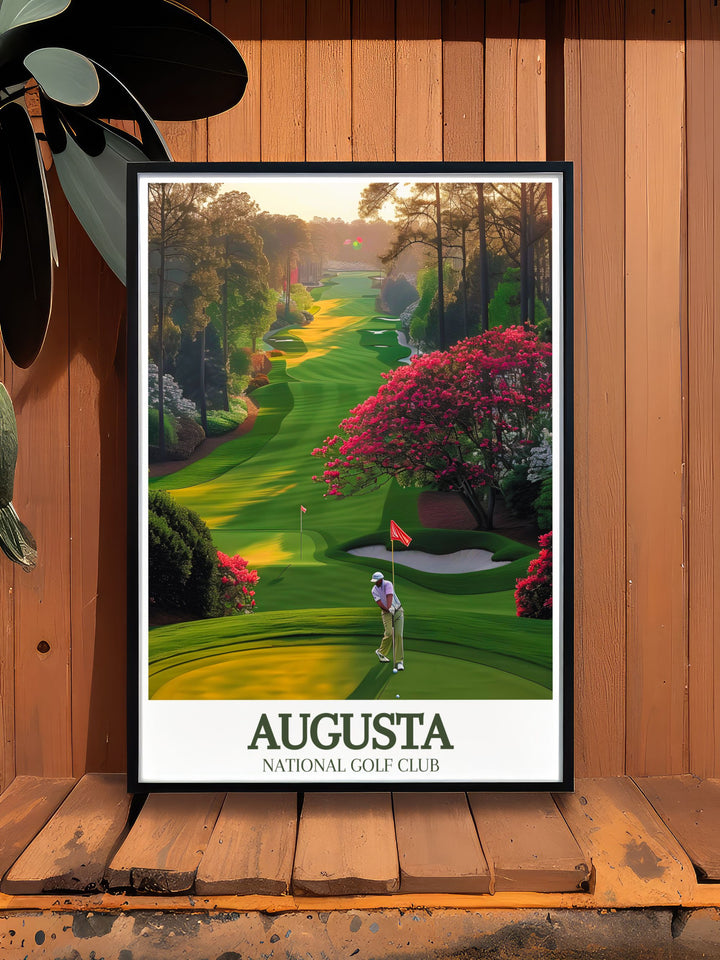 Vintage Augusta National poster featuring Magnolia Lane Amen Corner a perfect gift for golf lovers and collectors of Augusta art capturing the legendary charm of this iconic golf course