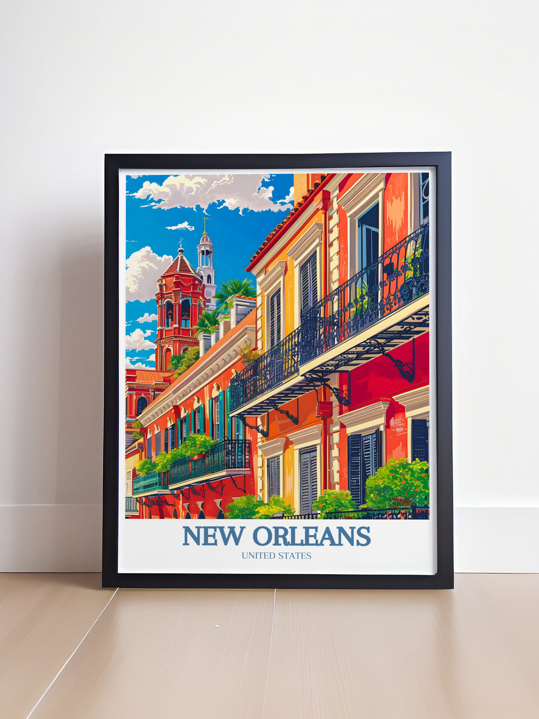 Artistic representation of the French Quarter with St. Louis Cathedral for an elegant and lively addition to any room