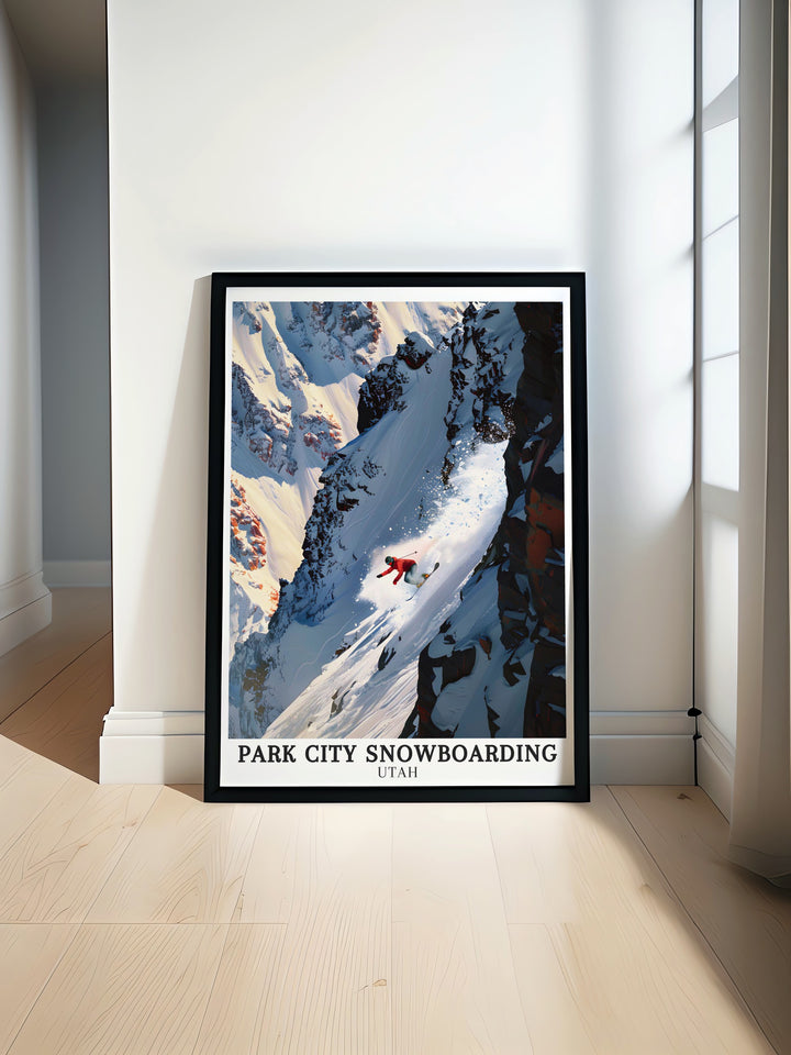 Snowboarding art collection. Bringing together the best of Park Citys snowboarding scenes, this art collection captures the excitement and serenity of the slopes. Perfect for winter sports fans and art lovers.