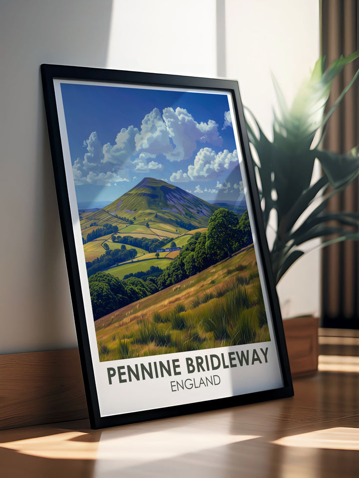 Pendle Hill stunning prints capture the serene beauty of the Pennine Hiking Trail offering an elegant addition to your home decor. This hiking trail poster is ideal for those who love outdoor adventures and wish to bring a piece of the British countryside into their home with Pendle Hill as a focal point