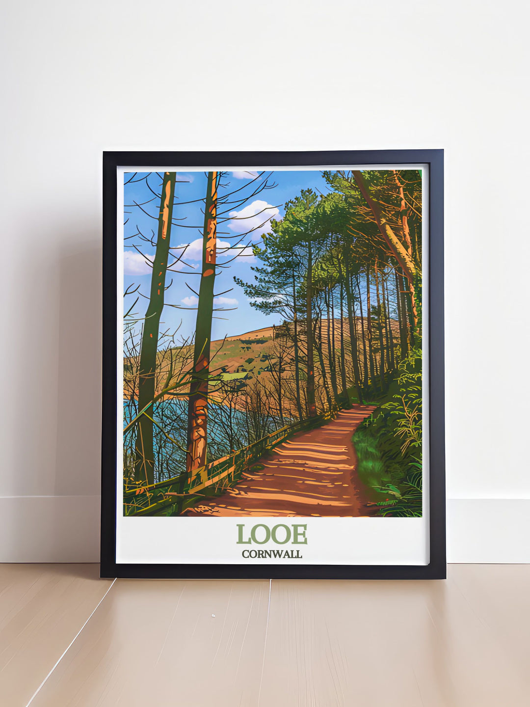 Elegant The Kilminorth Woods framed prints capturing the charm and natural beauty of this woodland in Cornwall these prints are perfect for enhancing your living room decor with their modern design and vibrant colors making them an excellent choice for wall art.