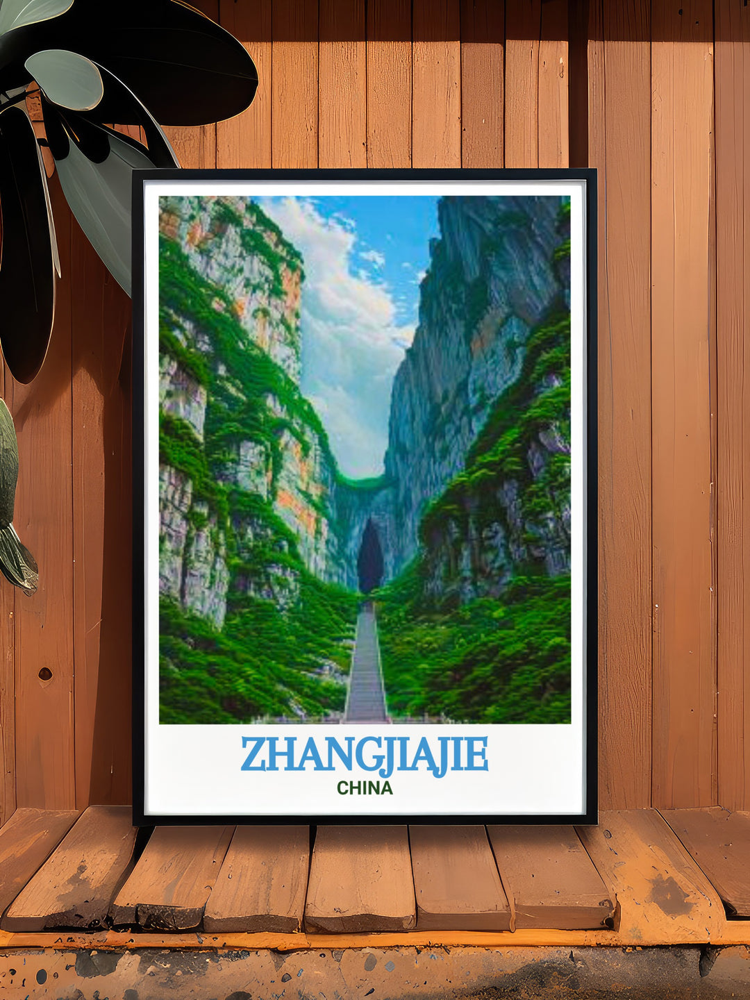 Beautiful China travel poster featuring Tianmen Mountain perfect for creating a serene and elegant ambiance in any room of your home ideal for sophisticated wall decor