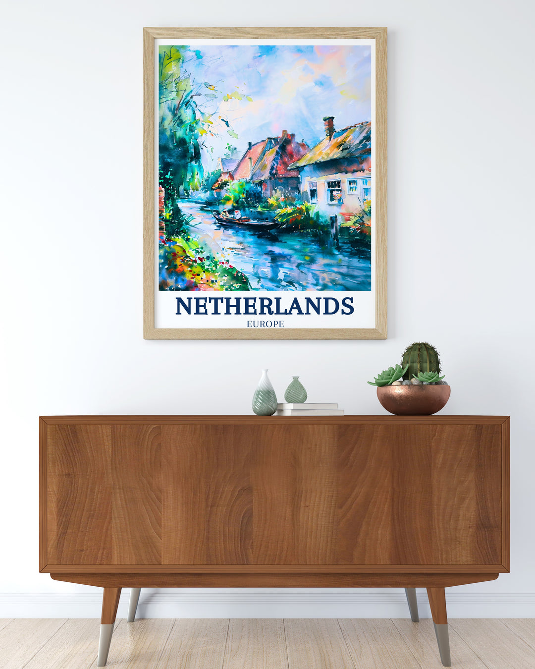 This captivating minimal travel print of Giethoorn Overijssel brings the peaceful beauty of Dutch canals into your home ideal for enhancing your living room or office decor with a touch of sophistication and tranquility