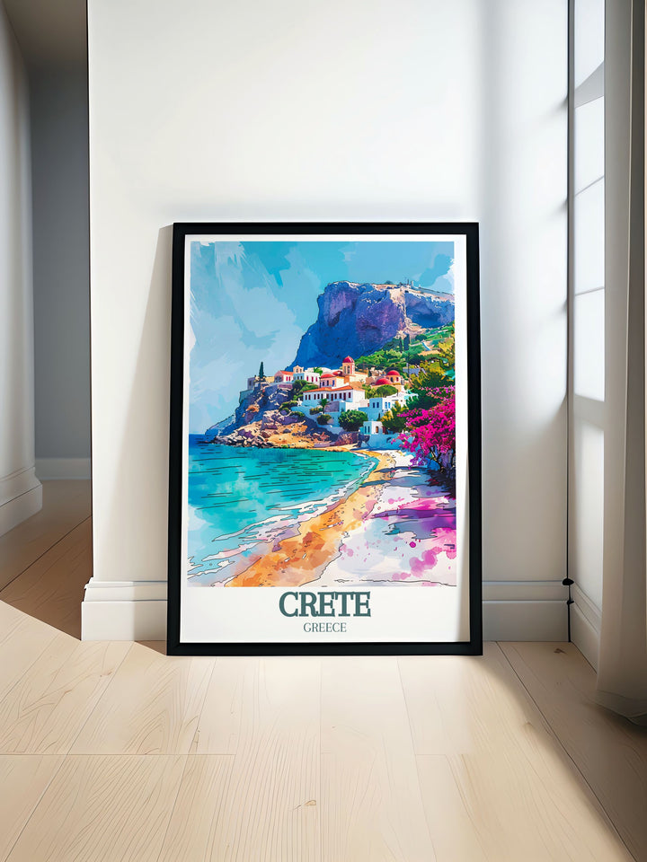This beautiful art print of Balos Beach captures the iconic pink sands and clear waters. Perfect for adding a touch of Cretes natural beauty to your living space, this travel poster is a great gift for those who appreciate stunning coastal landscapes.